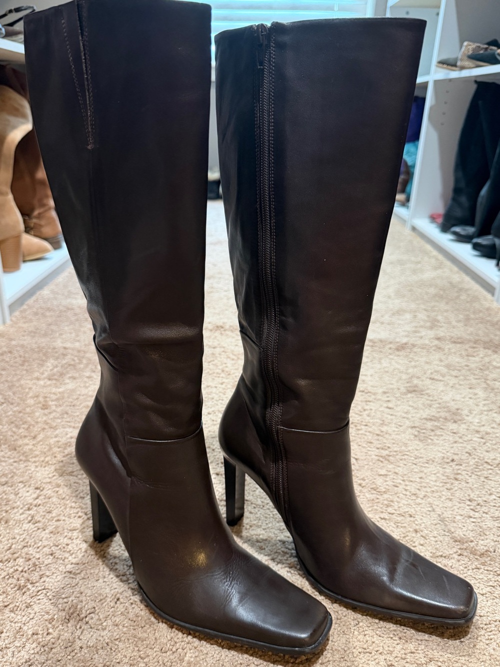 Diba Dark Brown Leather Knee-High Heeled Boots